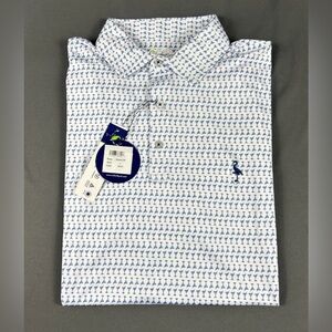 Tailorbyrd Golf Shirt Polo Martini Glasses Print Large White Polyester Spandex